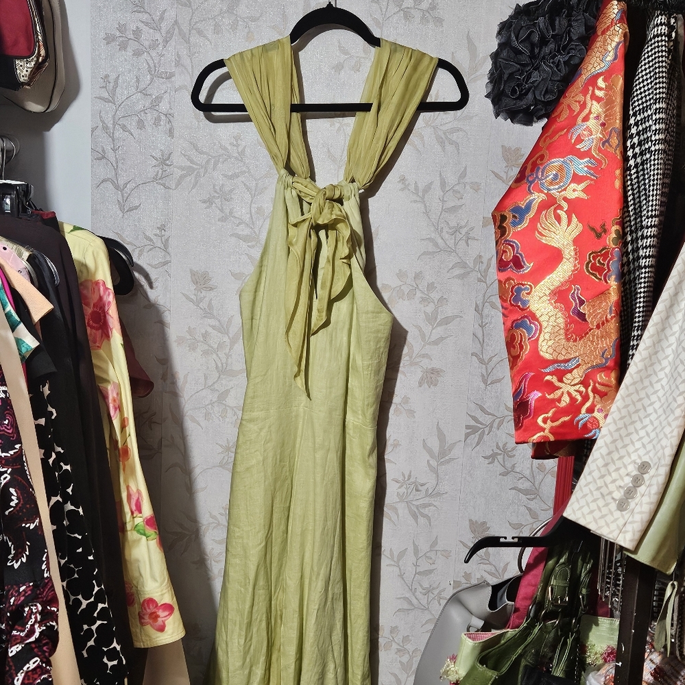 Soft Surroundings Soliloquy Linen Dress in Linden Green Size PS